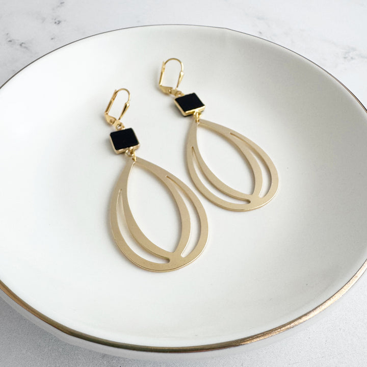 Black Onyx and Layered Teardrop Statement Earrings