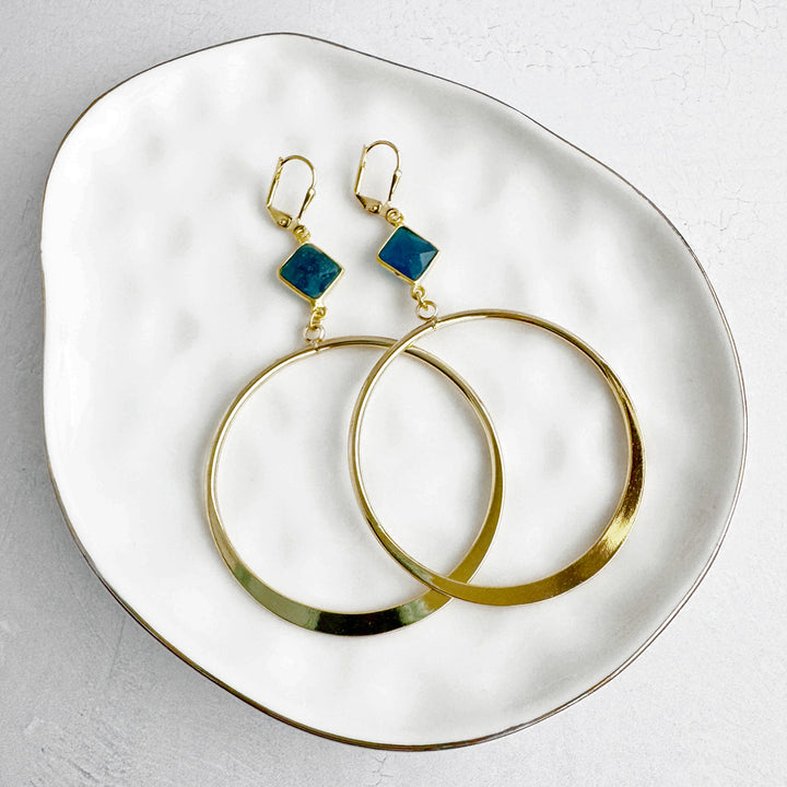 Large Apatite Hoop Dangle Earrings in Gold