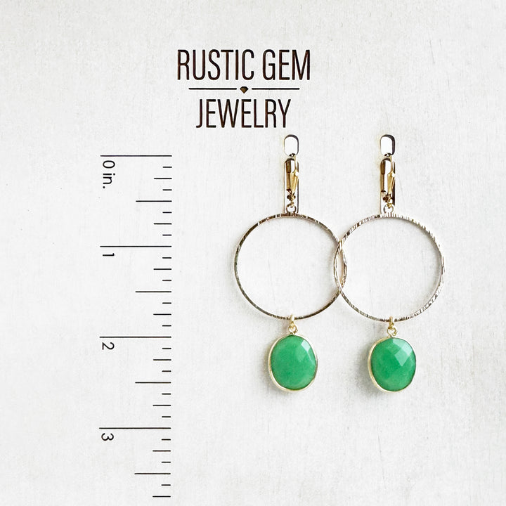 Green Onyx Hoop Dangle Earrings in Brushed Gold