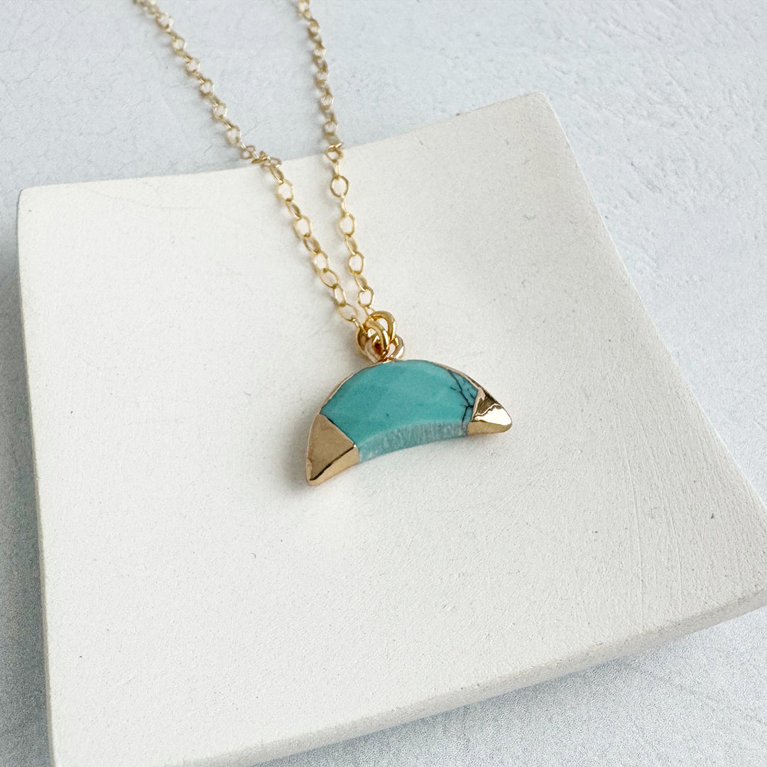 Turquoise Howlite Moon Necklace in 14k Gold Filled