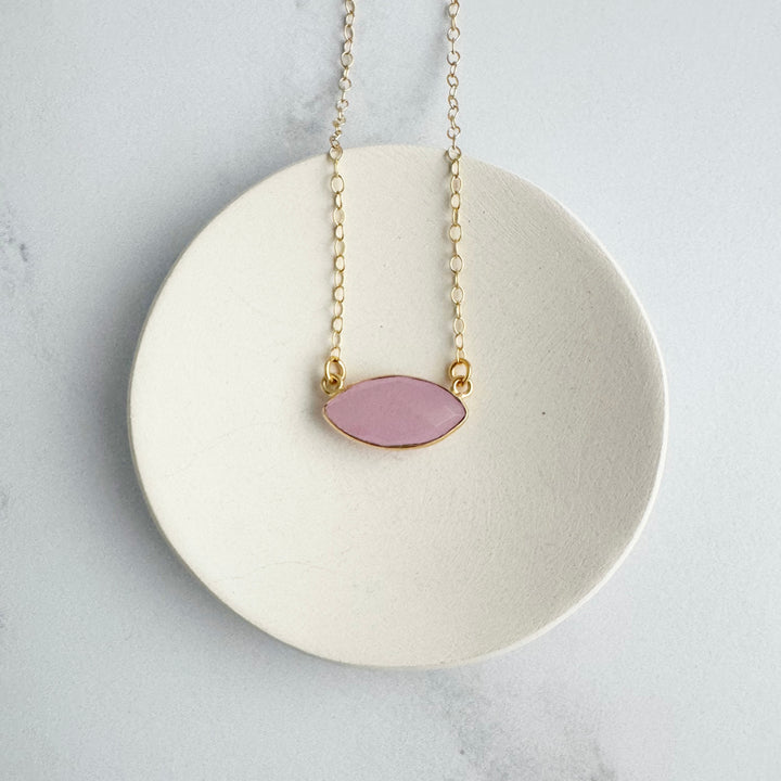 Rose Quartz Marquise Pendant Necklace in Gold