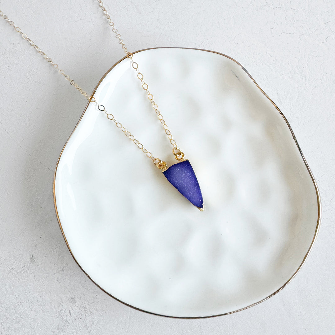 Purple Druzy Triangle Necklace in Gold