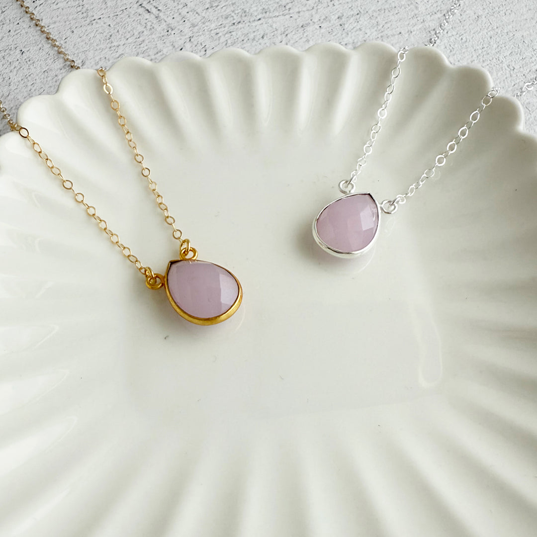 Rose Quartz Teardrop Bezel Necklace