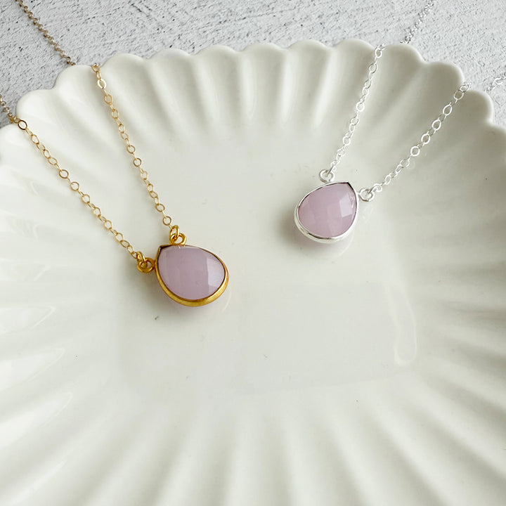 Rose Quartz Teardrop Bezel Necklace
