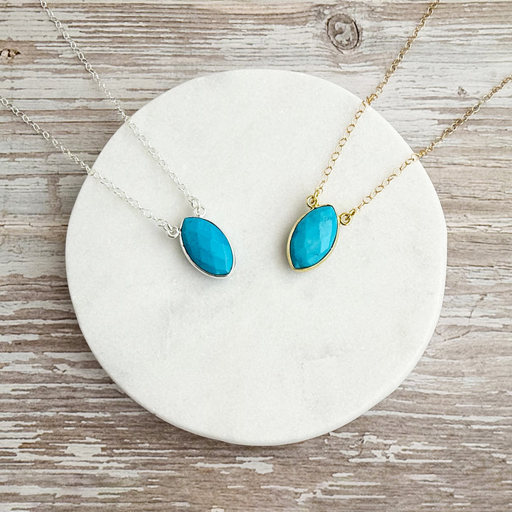 Turquoise Howlite Vertical Marquise Bezel Pendant Necklace