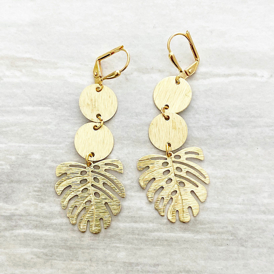 Geometric Brushed Brass Statement Earrings in Gold