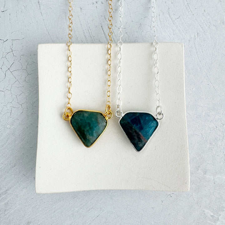 Apatite Triangle Bezel Necklace in Gold and Silver