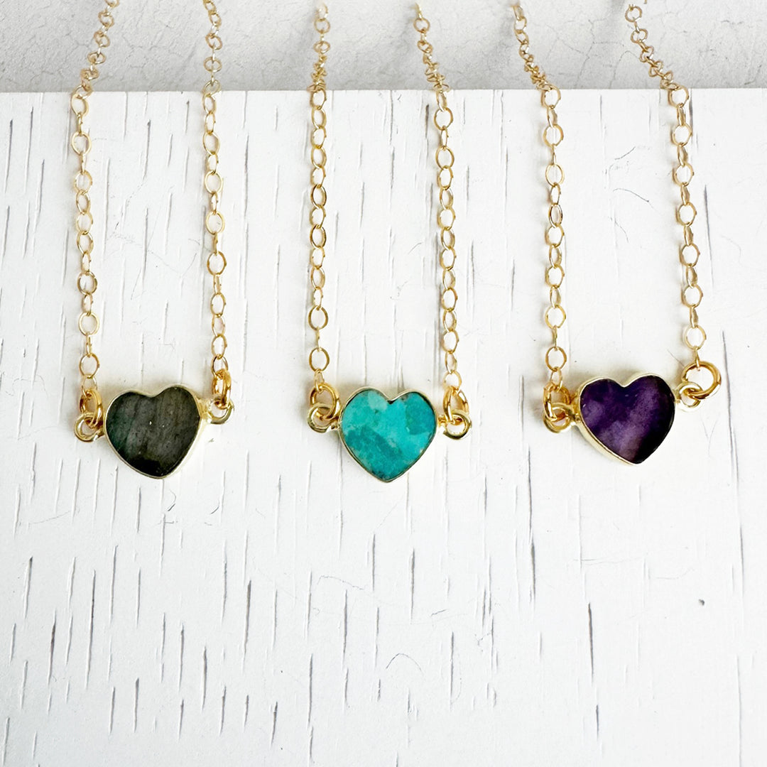Heart Gemstone Necklace in 14k Gold Filled
