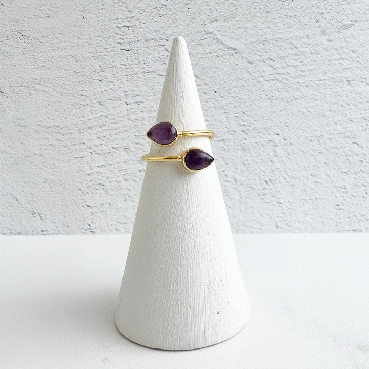 Double Teardrop Stone Wrap Ring in Amethyst