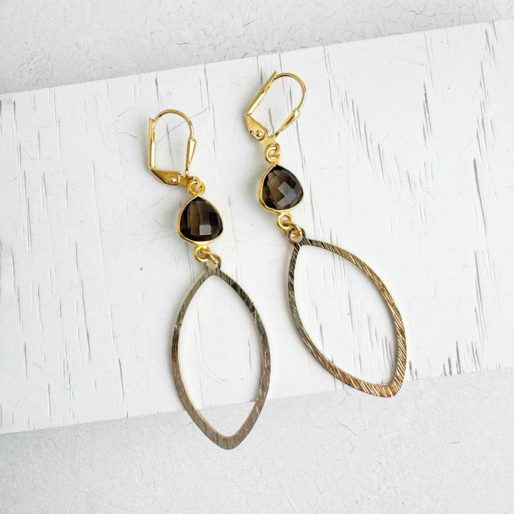 Smoky Quartz Marquise Dangle Earrings in Brushed Gold