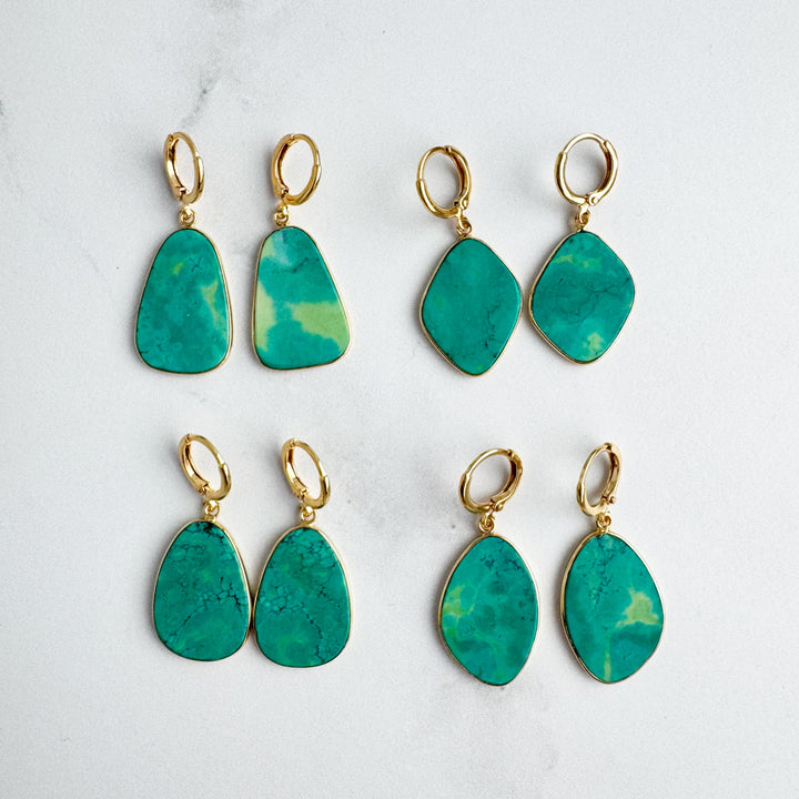 Statement Gemstone Slice Drop Earrings in Gold - Turquoise