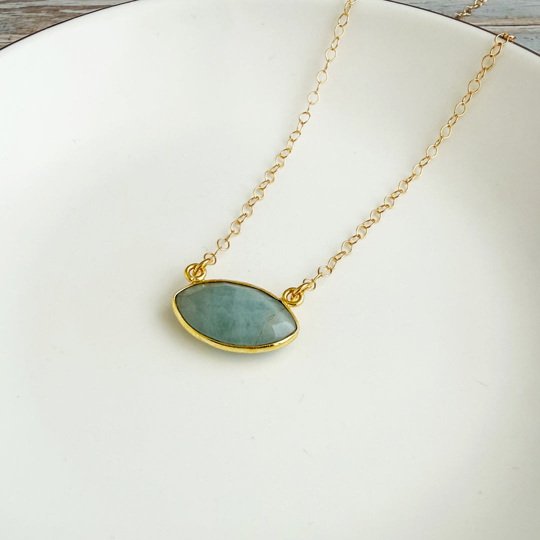 Aquamarine Marquise Bezel Pendant Necklace
