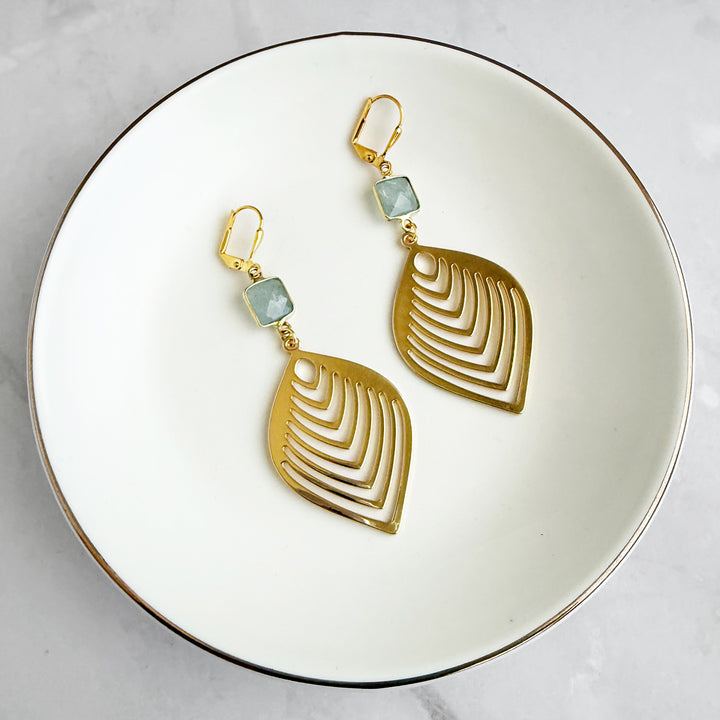 Aquamarine Marquise Leaf Earrings in Gold