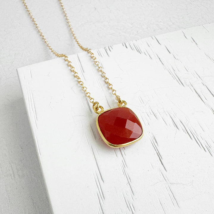 Faceted Carnelian Square Necklace in 14k Gold Filled