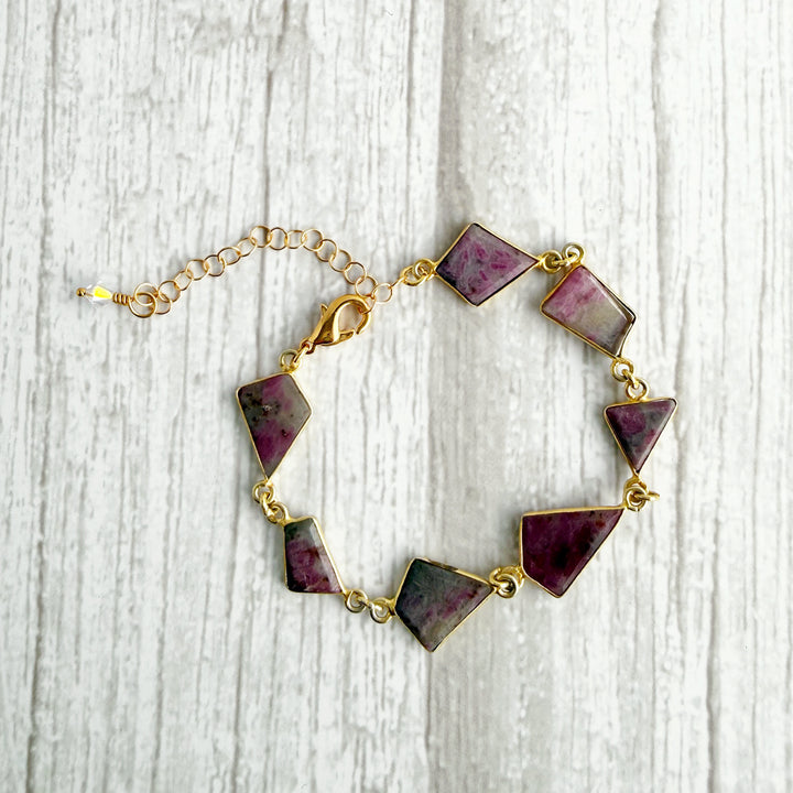 Ruby Zoisite Freeform Statement Bracelet in Gold