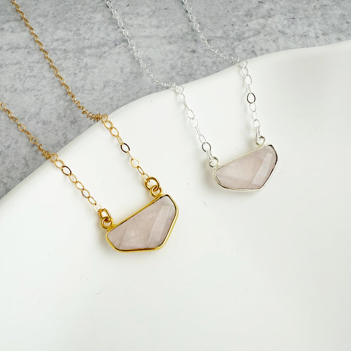 Rose Quartz Chevron Bezel Necklace