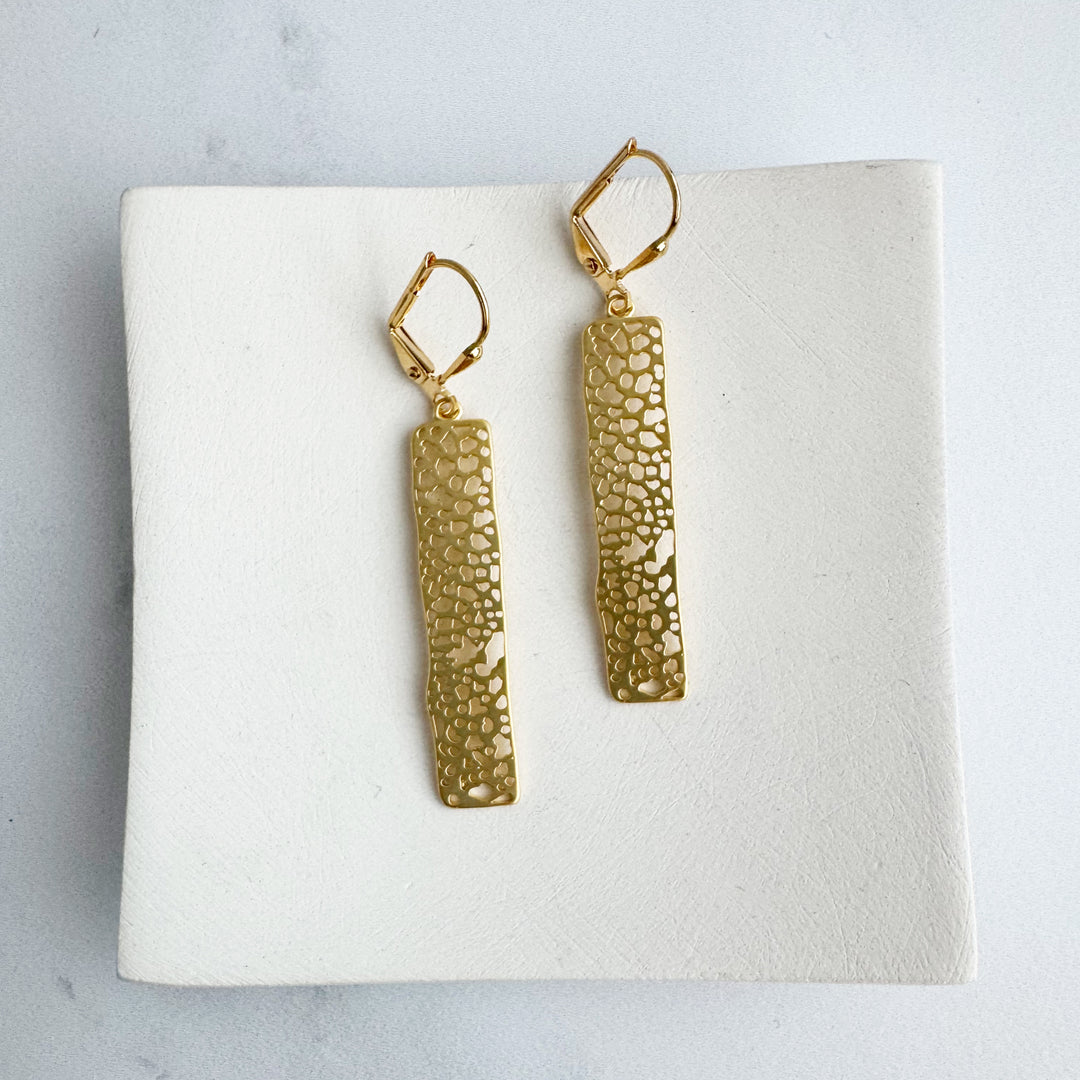 Small Rectangle Drop Earrings in Gold