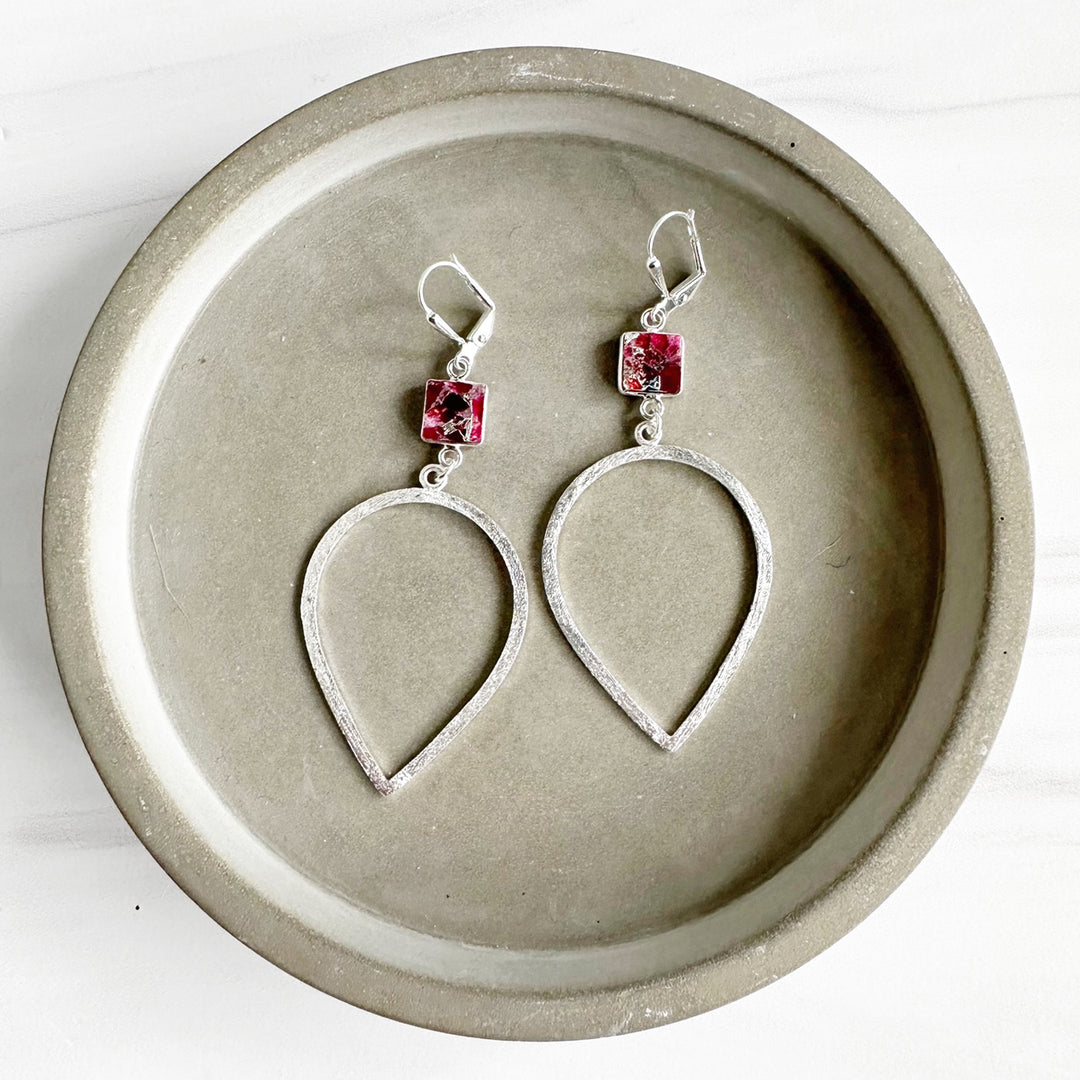 Red Mojave Statement Earrings in Brushed Silver