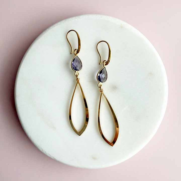 Amethyst and Marquise Dangle Earrings in Gold
