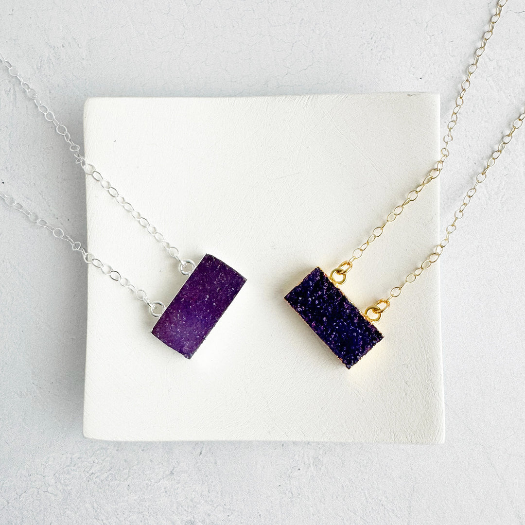 Purple Druzy Bar Necklace in 14k Gold Filled and Sterling Silver