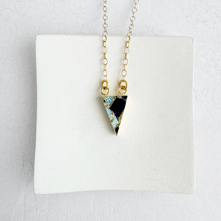 Amethyst Tuquoise Mojave Triangle Necklace in Gold and Silver