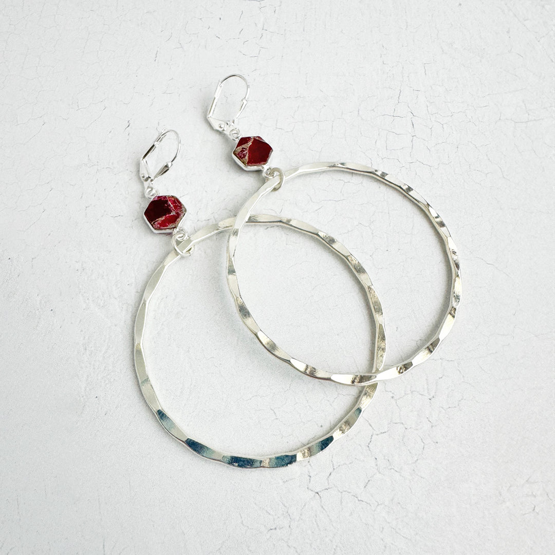 Fuchsia Mojave Hammered Hoop Earrings in Silver