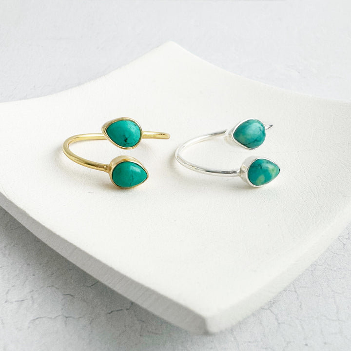 Tibetan Turquoise Double Stone Wrap Ring in Gold and Silver