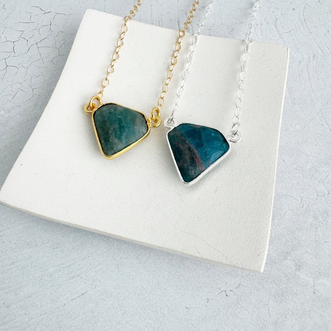 Apatite Triangle Bezel Necklace in Gold and Silver