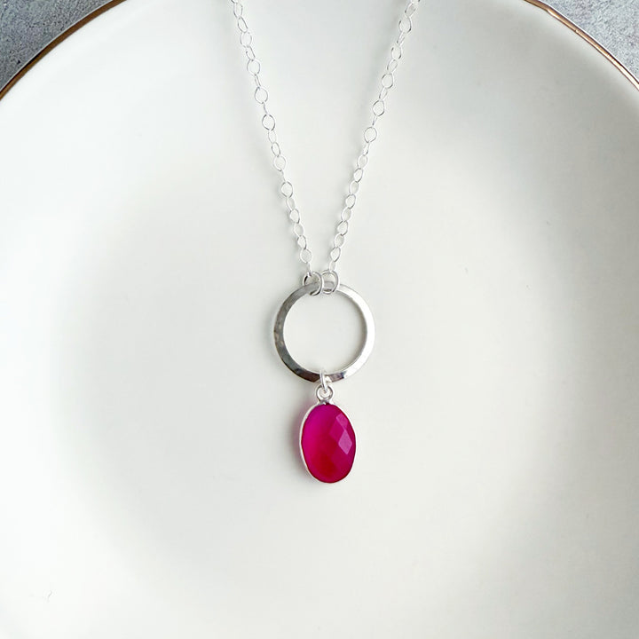Gemstone and Circle Pendant Necklaces in Silver