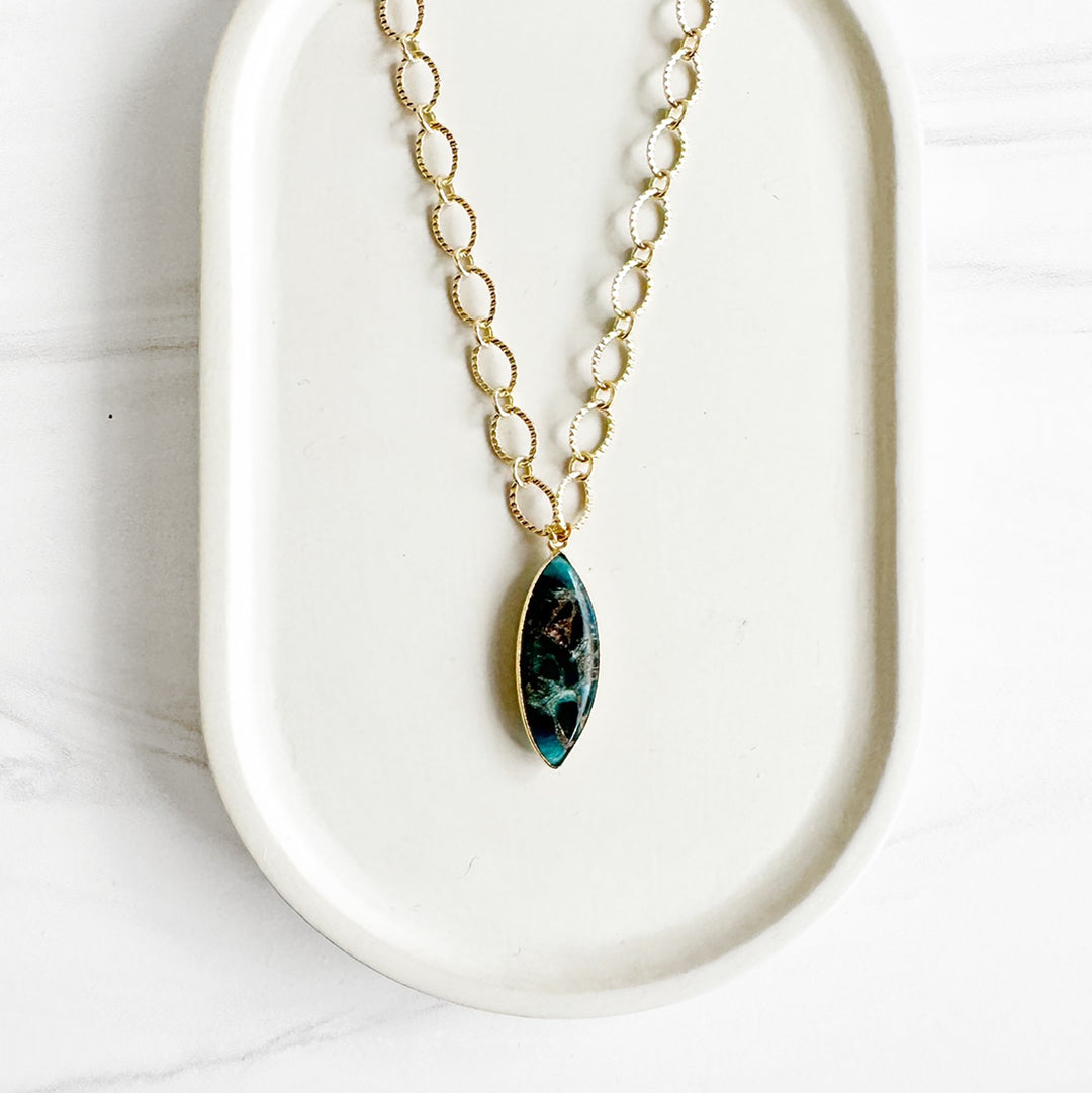 Teal Marquise Mojave Necklace with Chunky Gold Chain