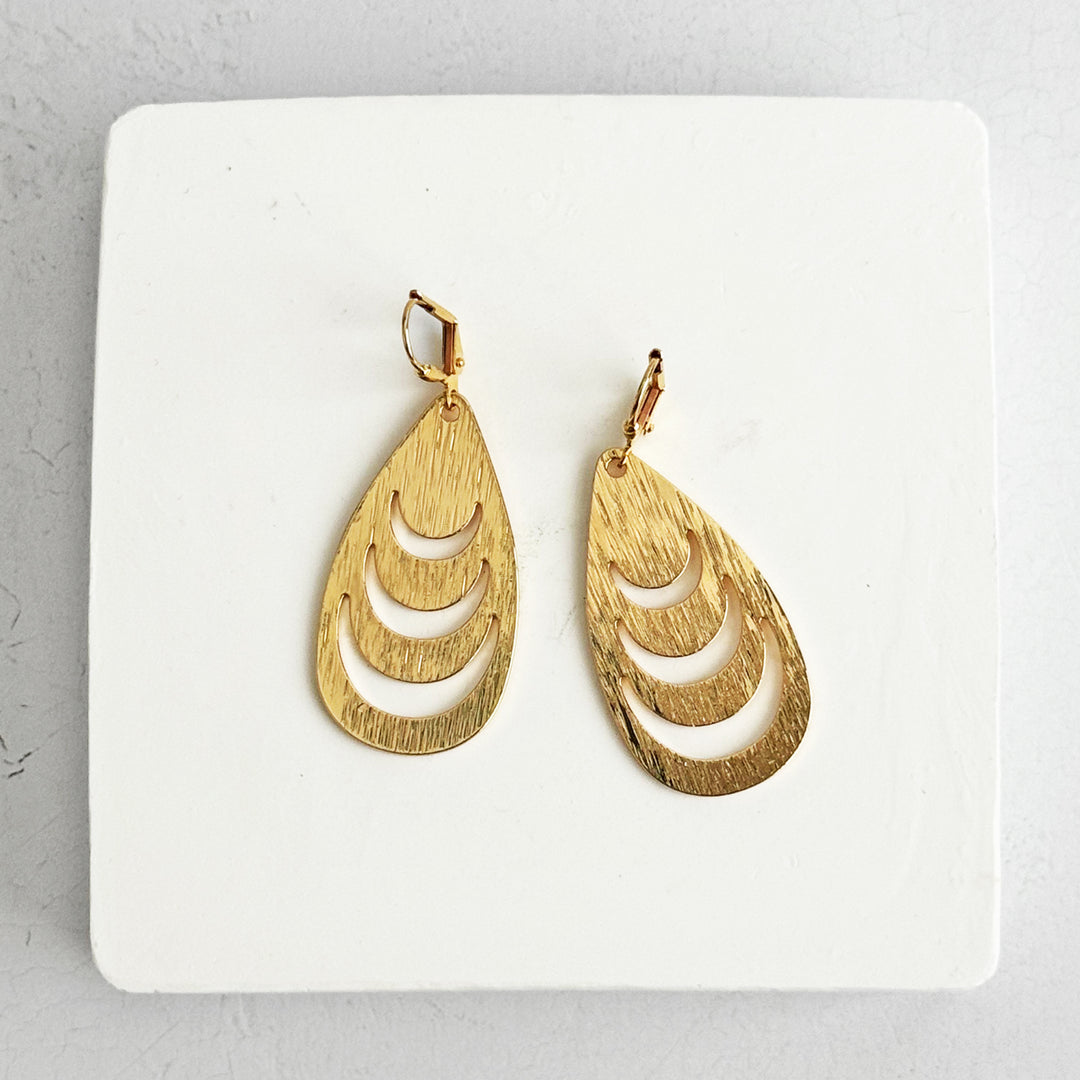 Teardrop Earrings with Crescent Cutouts in Brushed Gold