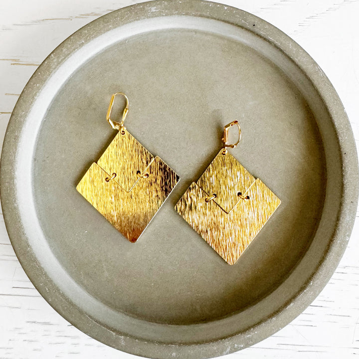 Diamond Shape Statement Earrings in Brushed Gold