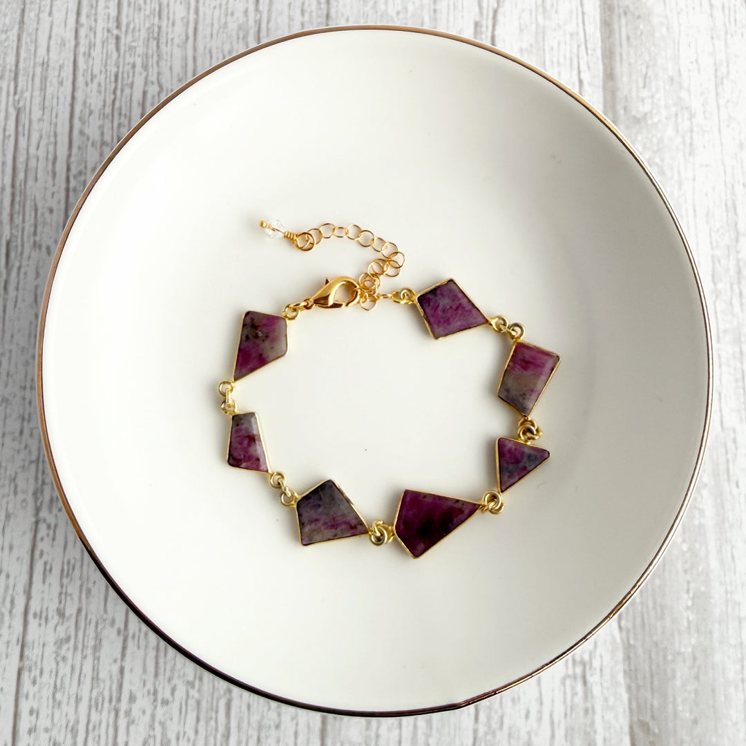 Ruby Zoisite Freeform Statement Bracelet in Gold