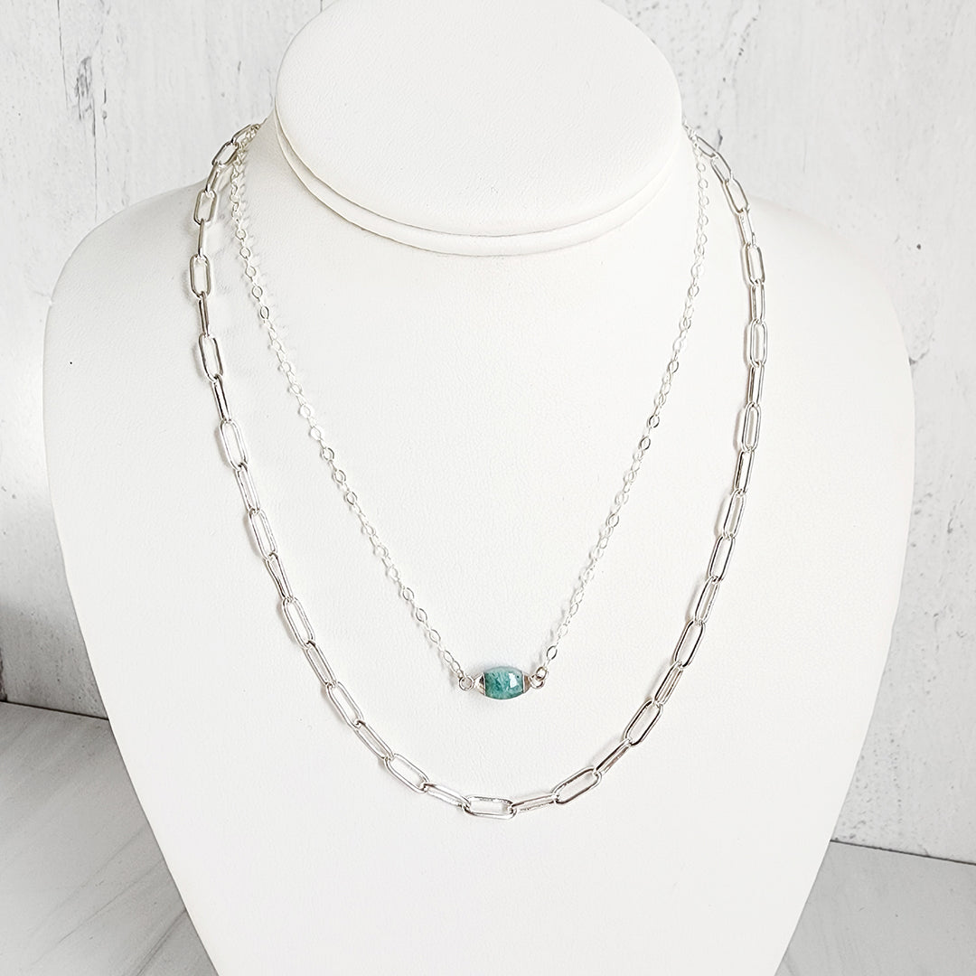 Amazonite Double Strand Necklace Set in Silver