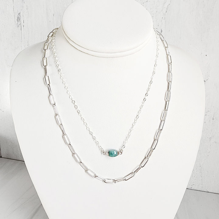 Amazonite Double Strand Necklace Set in Silver