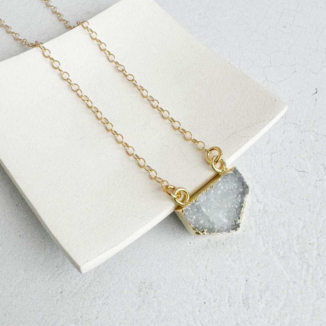 Small White Druzy Chevron Necklace in 14k Gold Filled and Sterling Silver