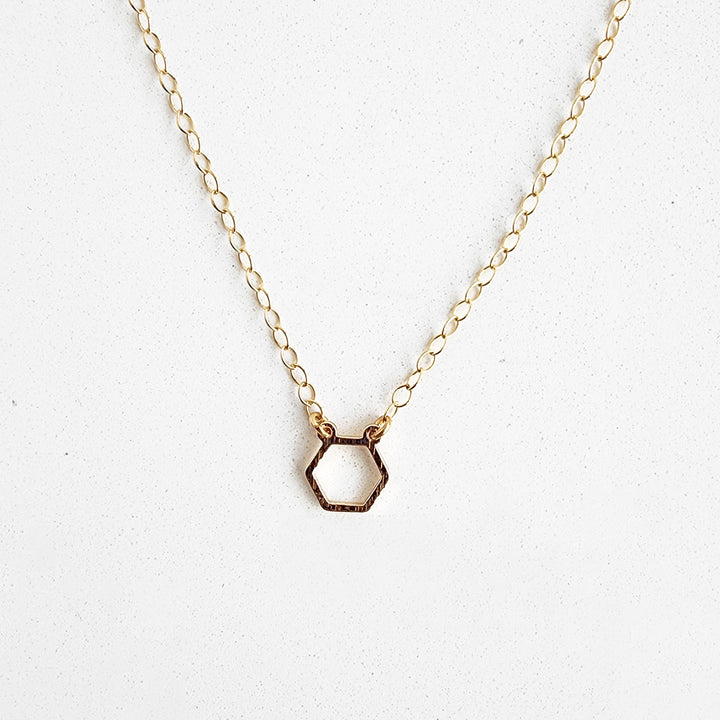 Tiny Hexagon Charm Necklace in 14k Gold Filled