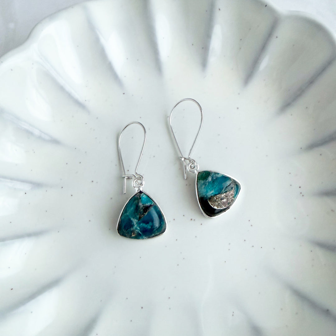 Teal Mojave Rounded Triangle Drop Earrings