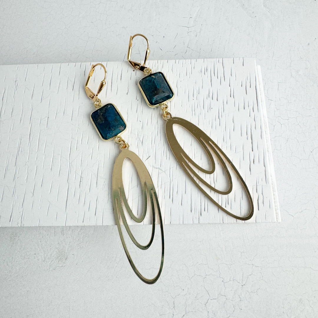 Ruby Zoisite and Layered Oval Statement Earrings in Gold