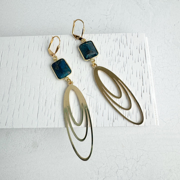 Ruby Zoisite and Layered Oval Statement Earrings in Gold