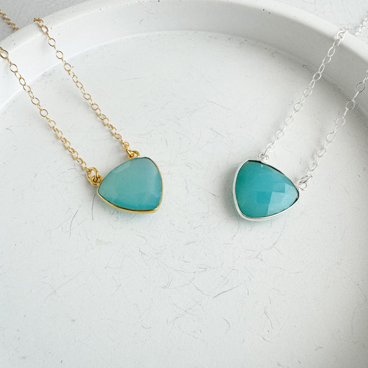 Light Blue Chalcedony Trillion Necklace