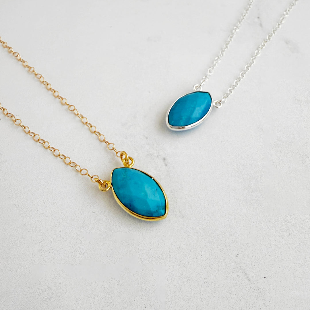 Turquoise Howlite Vertical Marquise Bezel Pendant Necklace