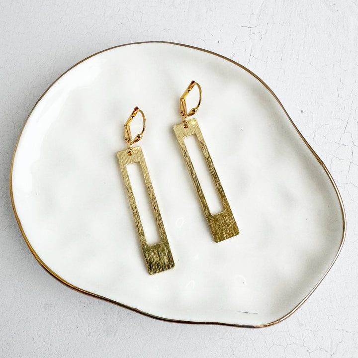 Rectangle Dangle Earrings in Brushed Gold