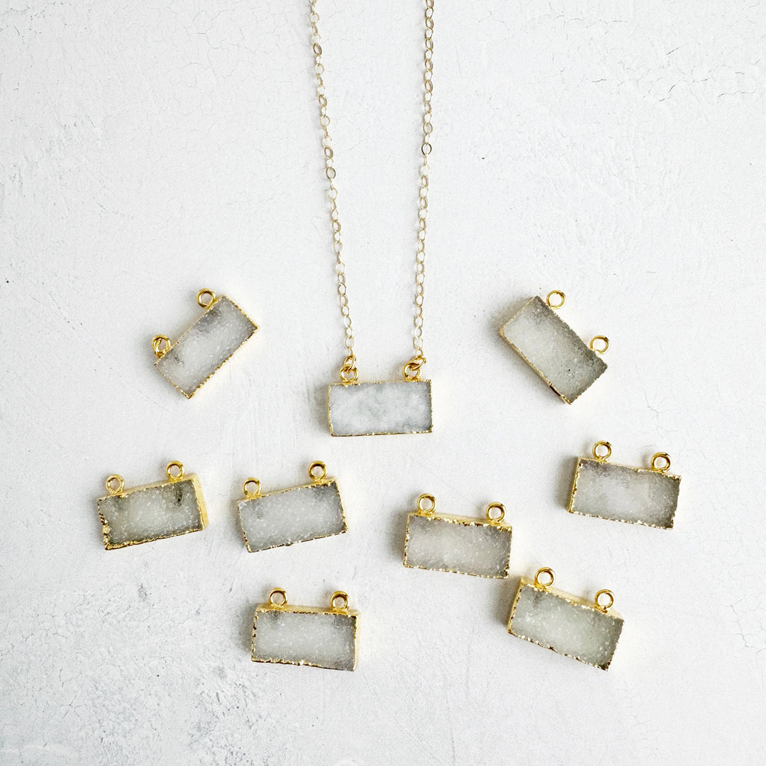 White Grey Druzy Bar Necklace in Gold and Silver