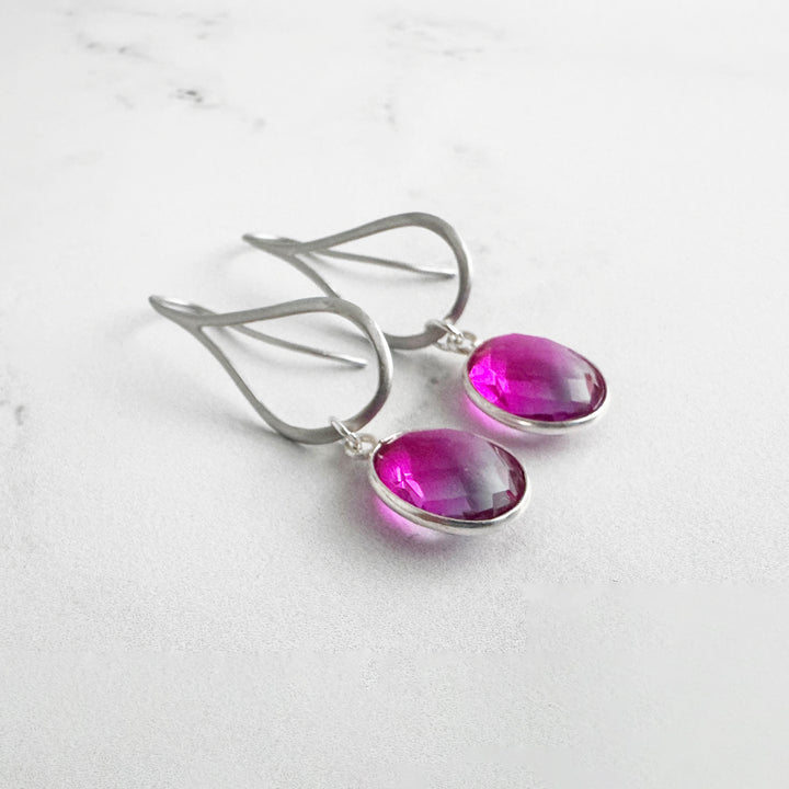 Pink Purple Aura Quartz Drop Earrings in Silver