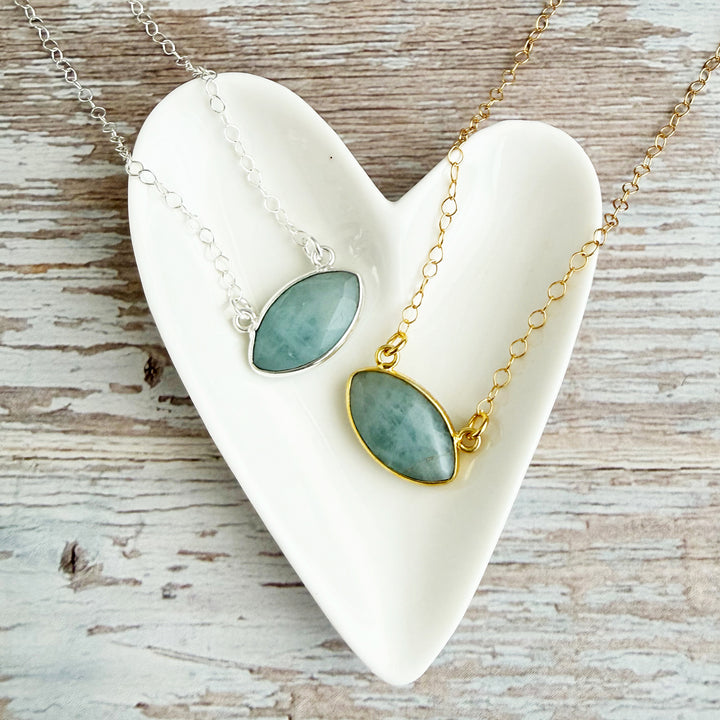 Aquamarine Marquise Bezel Pendant Necklace