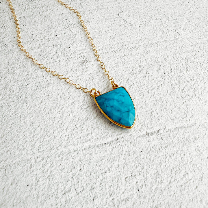 Turquoise Shield Necklace in Gold
