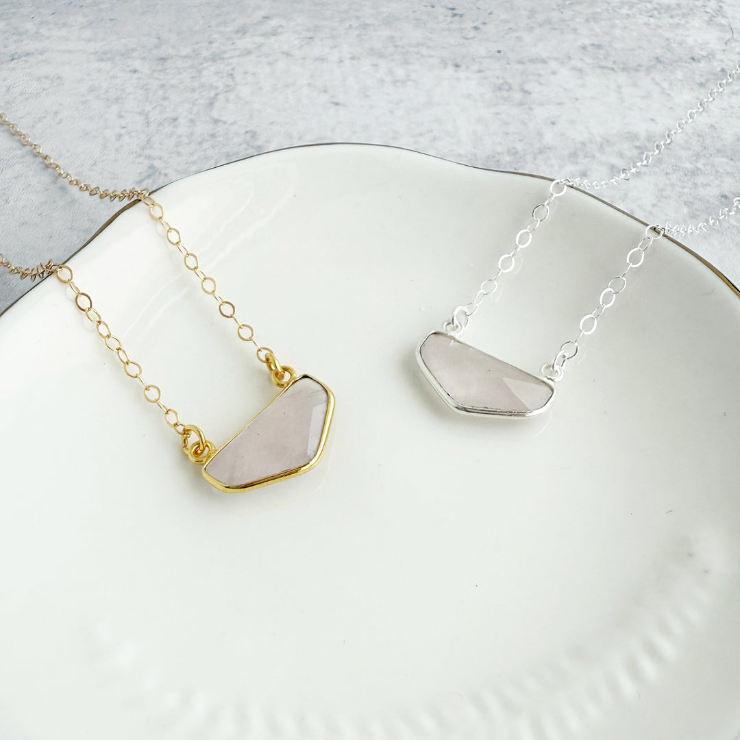 Rose Quartz Chevron Bezel Necklace