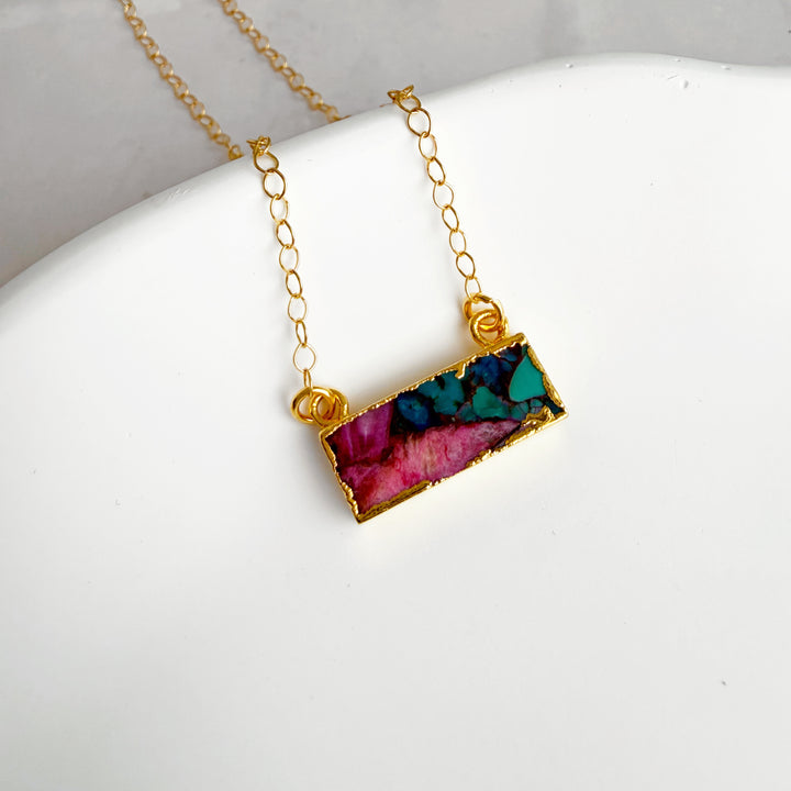 Purple Oyster Turquoise Bar Necklace