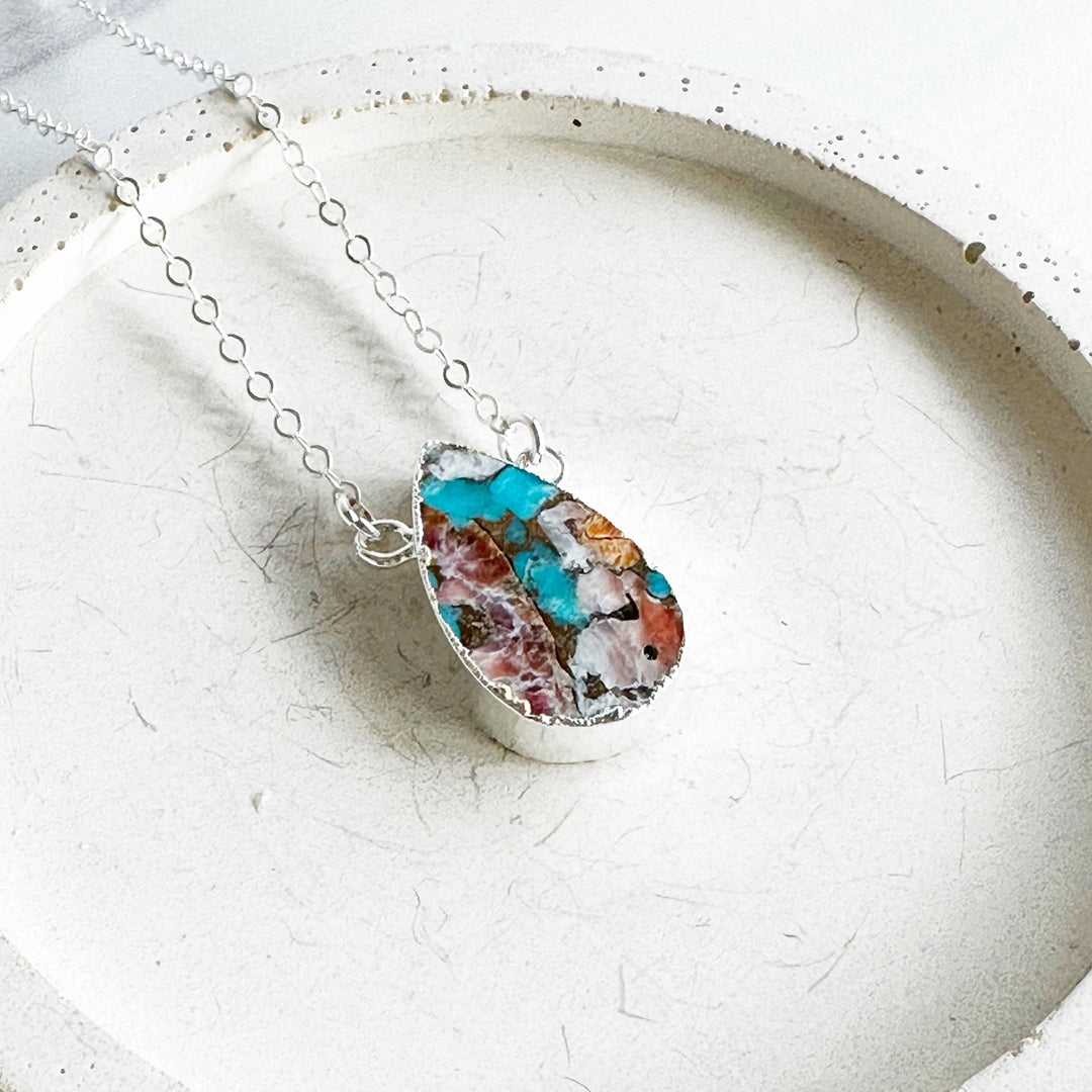 Oyster Turquoise Mojave Teardrop Gemstone Necklace in Sterling Silver